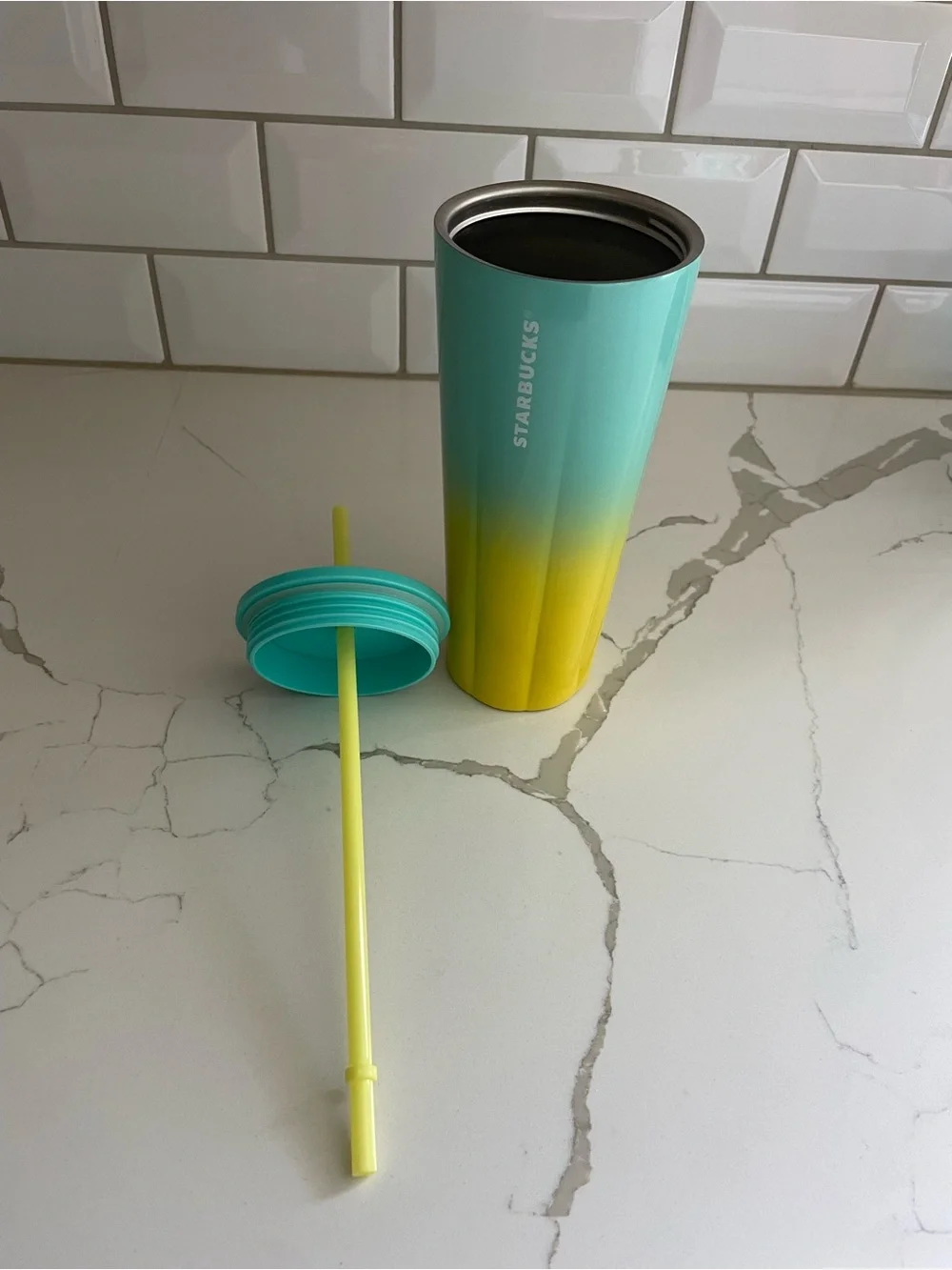Starbucks Summer 2021 Teal Yellow Ombré Stainless Steel Tumbler cup Venti 24oz
